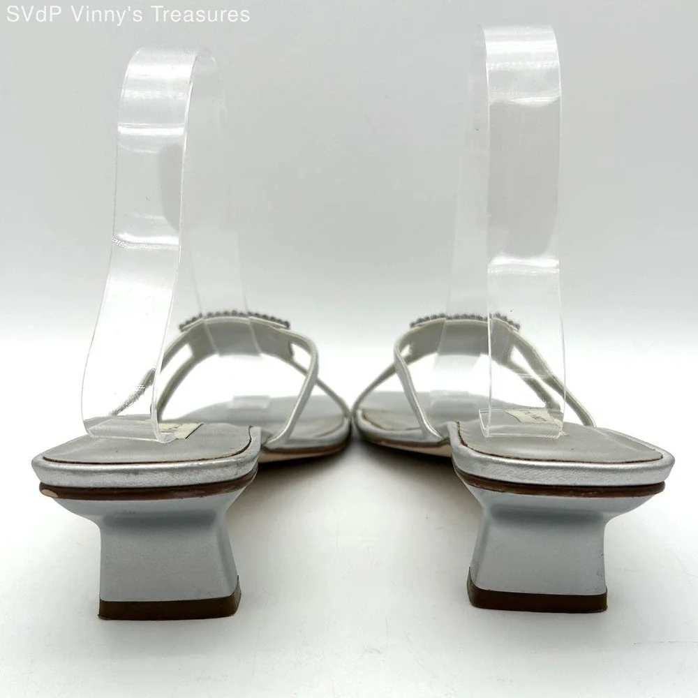 Lord & Taylor Palace Silver Rhinestone Kitten Heel Slide Sandals Size 9M